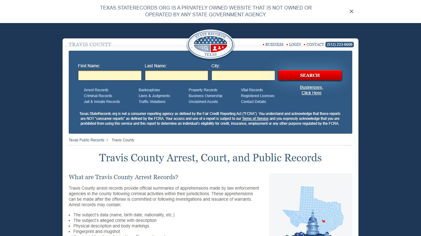 Travis County Arrest, Court, and Public Records